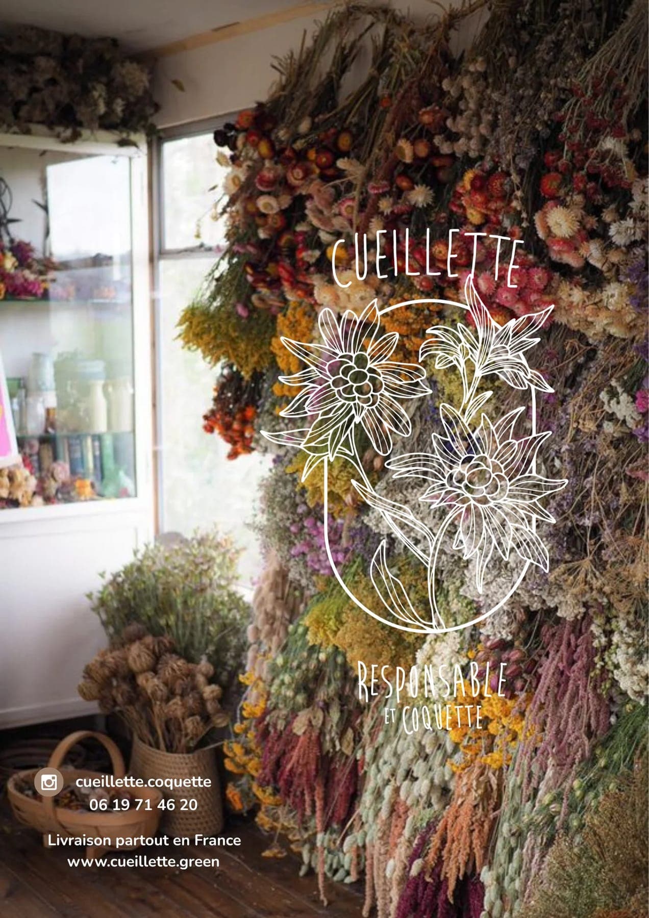 Mur de fleurs séchées pour un événement, Cueillette